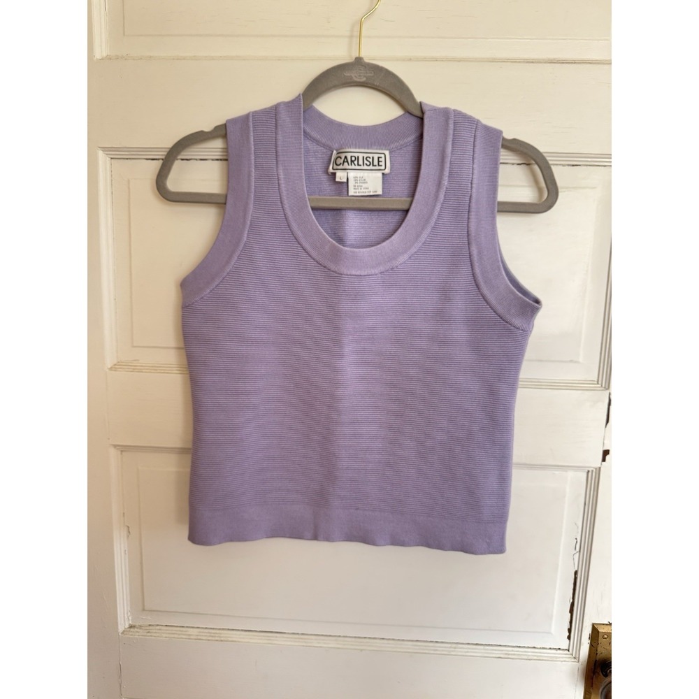 Carlisle Women's Lilac Silk Blend Tank Top VTG Large Ribbed Career Modest Spring